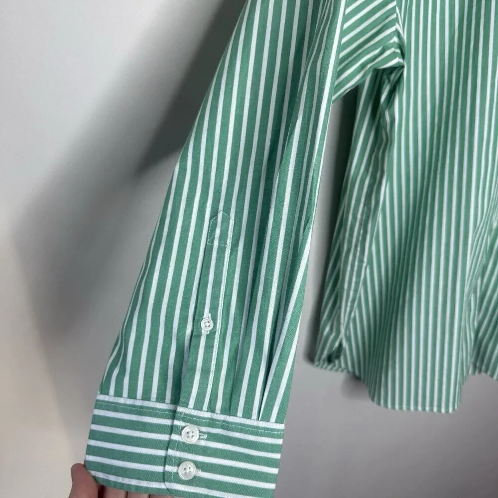 J. Crew Men’s Button Down Green White Stripe Dress Shirt Golf Men’s Size XL